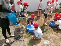 じょうろで水をかけてもらいます。シャワーみたいですね。
